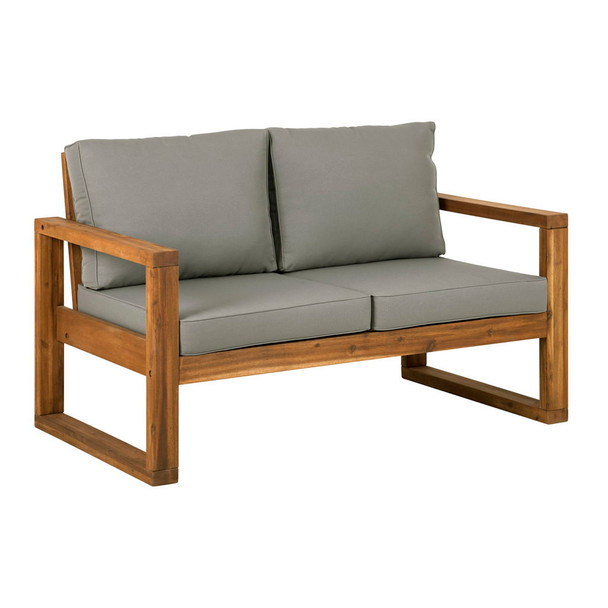 Contemporary Solid Acacia Wood Loveseat With Cushions - Brown Contemporary Solid Acacia Wood Loveseat With Cushions - Brown