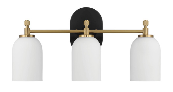 Meadows - 3 Lights Vanity Brush Bathroom Wall Light For Bathroom Over Mirror - Black / Gold / White
