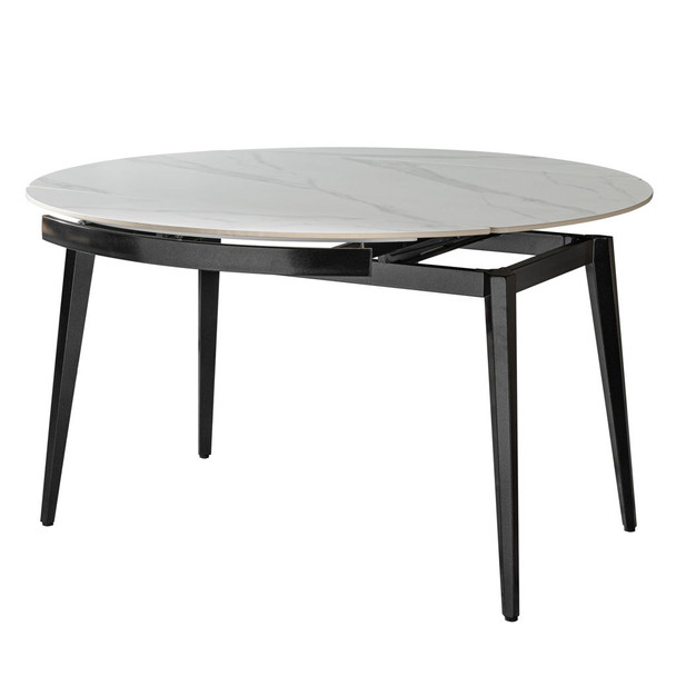 Modern Extendable Round Dining Table With Sintered Stone Top - White / Black