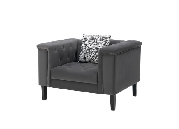 Mary - Velvet Tufted Chair With 1 Accent Pillow - Dark Gray Mary - Velvet Tufted Chair With 1 Accent Pillow - Dark Gray