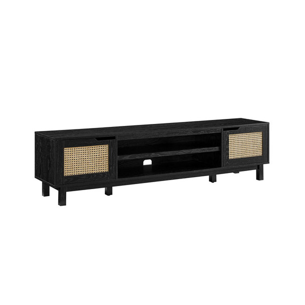 Modern Rattan Door Low TV Stand For TVs Up To 80" - Black Modern Rattan Door Low TV Stand For TVs Up To 80" - Black