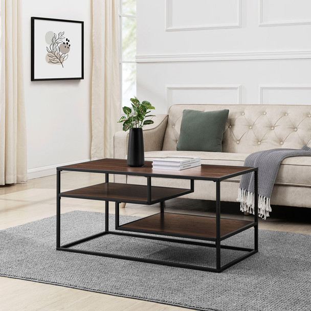 Contemporary Two Tone Metal Coffee Table - Dark Walnut Contemporary Two Tone Metal Coffee Table - Dark Walnut