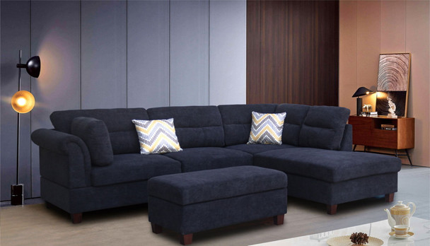 Diego - Fabric Sectional Sofa With Right Facing Chaise, Storage Ottoman, And 2 Accent Pillows Diego - Fabric Sectional Sofa With Right Facing Chaise, Storage Ottoman, And 2 Accent Pillows