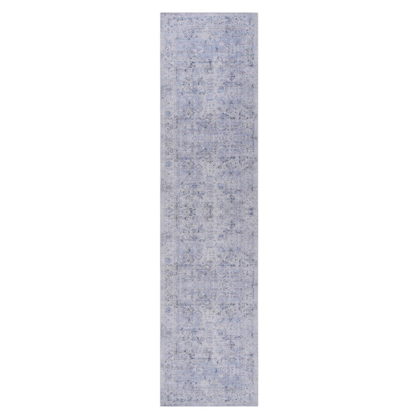 Maval - 2'6'' X 10' Washable Runner Rug - Blue / Cream Maval - 2'6'' X 10' Washable Runner Rug - Blue / Cream