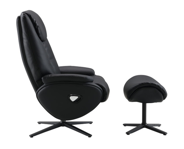 Labotina - Top Grain Leather Accent Chair With Swivel & Ottoman - Black