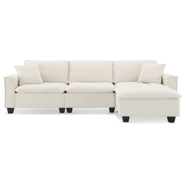 Modern Convertible Sectional L Shaped Reversible Couch Set With Free Pillows 4 Seat Suede Sleeper Sofa With Ottoman