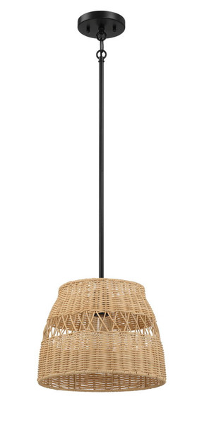 Essence - Single Lights Pendant With Shade - Black / Rattan