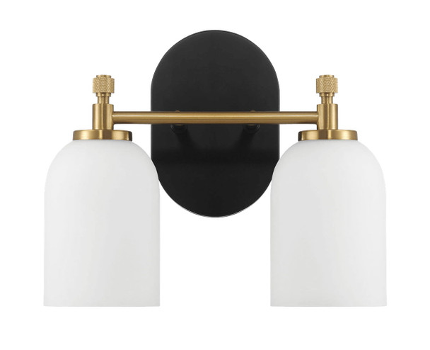 Vortex - 2 Lights Vanity In Traditional Style For Over Bathroom Mirror Wall Sconce - Black / Gold / White
