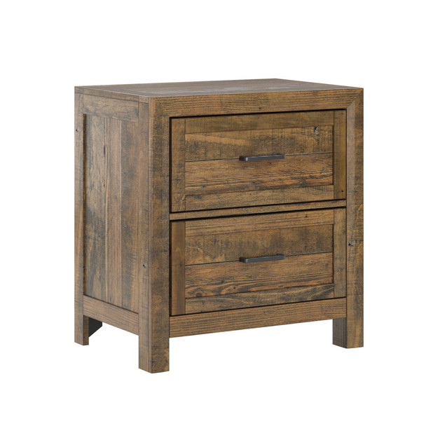 Rustic 2 Drawer Nightstand - Brown - Wood