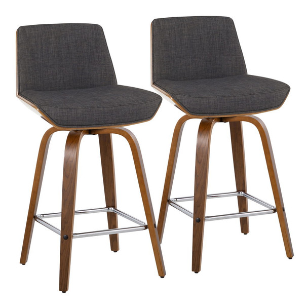 Corazza - Mid Century Modern Fixed Height Counter Stool With Swivel And Square Footrest (Set of 2) Corazza - Mid Century Modern Fixed Height Counter Stool With Swivel And Square Footrest (Set of 2)