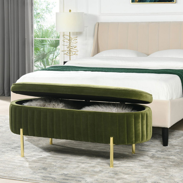 Chloe - Modern Glam Storage Bench - Olive Green Chloe - Modern Glam Storage Bench - Olive Green
