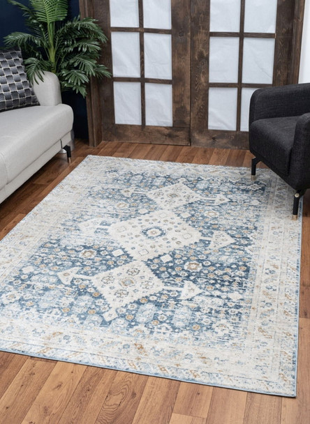 Noble - 5'3" X 7'3" Area Rug - Blue, Polyester Noble - 5'3" X 7'3" Area Rug - Blue, Polyester