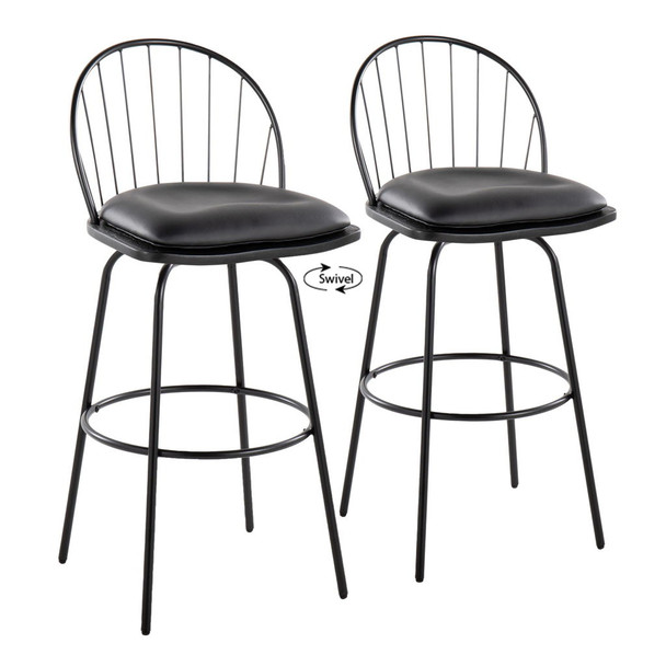 Riley - Claire Farmhouse Fixed Height Barstool With Swivel With Round Footrest (Set of 2) Riley - Claire Farmhouse Fixed Height Barstool With Swivel With Round Footrest (Set of 2)