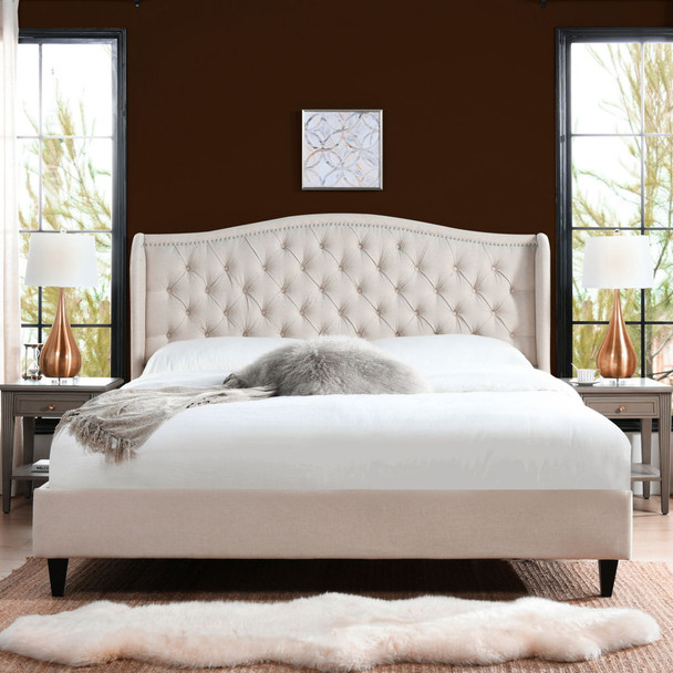 Coverley - King Tufted Shelter Platform Bed - Sky Neutral Beige Coverley - King Tufted Shelter Platform Bed - Sky Neutral Beige
