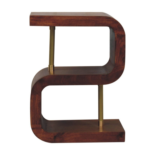 S Curve Brass Bedside Table - Dark Brown