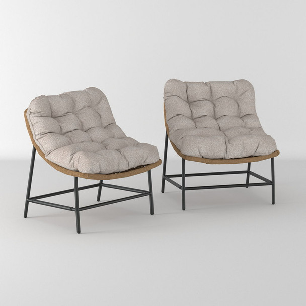 Coastal Scooped Outdoor Patio Chairs With Cushions (Set of 2) - Natural Coastal Scooped Outdoor Patio Chairs With Cushions (Set of 2) - Natural