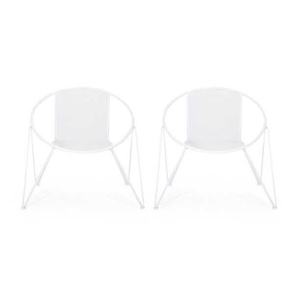 Patio Dining Chairs (Set of 2) With Mesh Design And Hairpin Legs - White