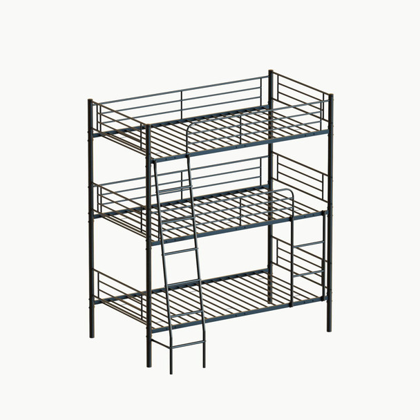 Twin Size Metal Triple Bunk Bed For Bedroom And Dormitory, Convertible Into 3 Separate Beds - Black