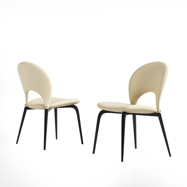 Modern Chairs With Metal Legs & Backrest, (Set of 2) For Living Room & Dining Room - White