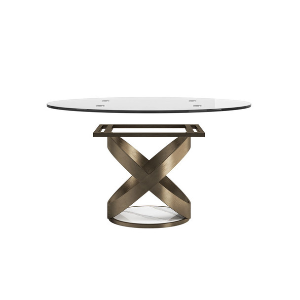 Modern Round Glass Top Dining Table With Carbon Steel Legs - White