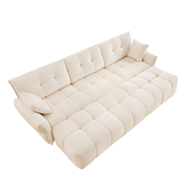 Elegant 3 Seater Sofa Set With Ottomans And Pillows Frame, Textured - White