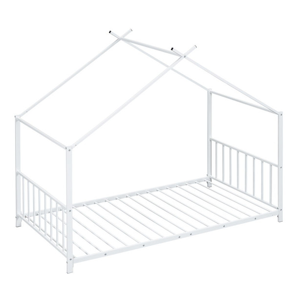 Twin Size Metal House Platform Bed - White