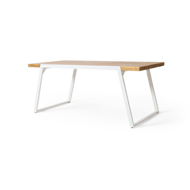 Outdoor Dining Table With Slat Top - Teak / White