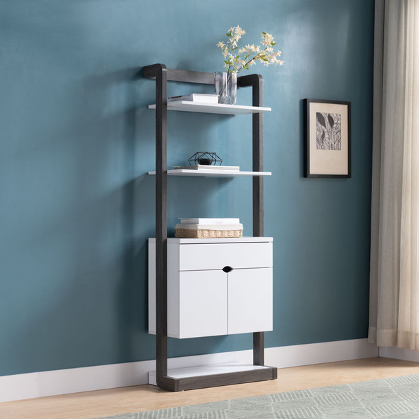 Contemporary Bookcase Four Open Shelve One Drawer Two Cabinets With Open Shelve - White / Gray Contemporary Bookcase Four Open Shelve One Drawer Two Cabinets With Open Shelve - White / Gray