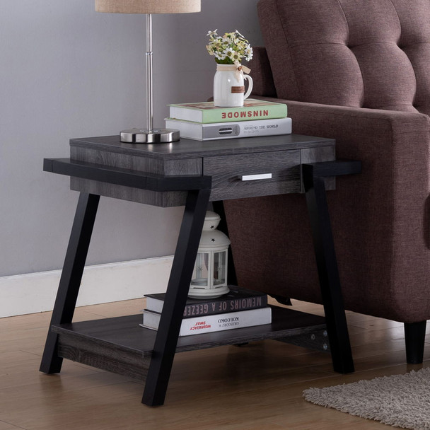 Home End Table With Drawer, Side Table With Storage Shelf - Distressed Gray / Black Home End Table With Drawer, Side Table With Storage Shelf - Distressed Gray / Black