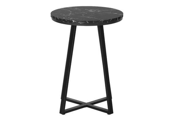 Accent Table, Side, Round Marble Look Contemporary & Modern - Black