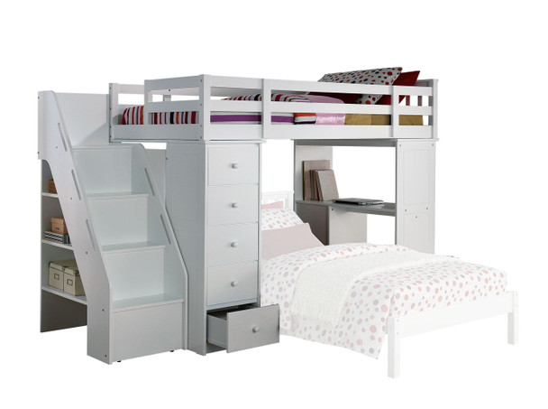 Freya - Twin Loft Bed With Storage (Not Including The Bottom Twin Bed) - White Freya - Twin Loft Bed With Storage (Not Including The Bottom Twin Bed) - White