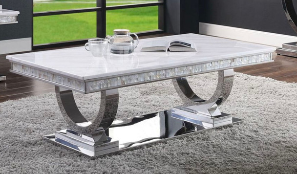 Zander - Printed Faux Marble Top & Mirrored Table - Marble Zander - Printed Faux Marble Top & Mirrored Table - Marble