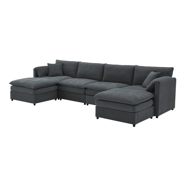 Chenille Modular Sectional Sofa, U Shaped Cloud Couch Set With Double Cushions, 6 Seat Sleeper Sofa Bed With Ottomans, Oversized Indoor Furniture For Living Room Chenille Modular Sectional Sofa, U Shaped Cloud Couch Set With Double Cushions, 6 Seat Sleeper Sofa Bed With Ottomans, Oversized Indoor Furniture For Living Room