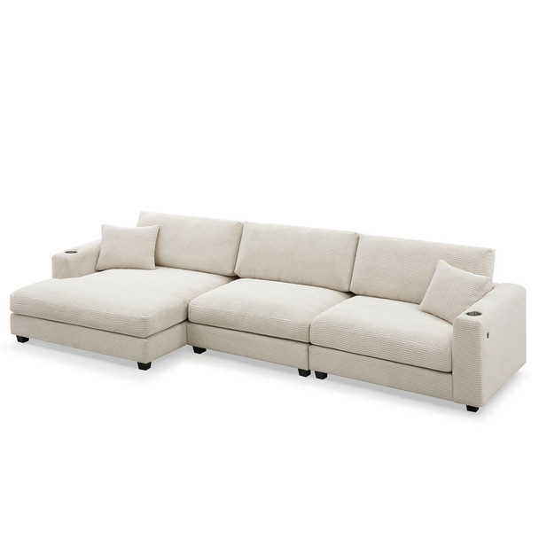 Oversized Corduroy Sectional Sofa, L Shaped Cloud Couch With USB Charging Port, Cup Holder, Deep Seat Sofa Bed With 50" Chaise, Comfy Indoor Furniture For Living Room Oversized Corduroy Sectional Sofa, L Shaped Cloud Couch With USB Charging Port, Cup Holder, Deep Seat Sofa Bed With 50" Chaise, Comfy Indoor Furniture For Living Room