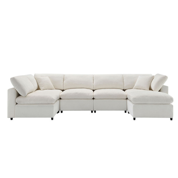 Modern Modular Cloud Sofa Bed, 6 Seat Chenille Sectional Couch Set With Ottoman, Free Combination, Convertible U Shaped Sleeper Sofa For Living Room