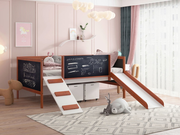 Aurea - Twin Loft Bed With Slide Slats Ststem Included - Cherry Oak / White Aurea - Twin Loft Bed With Slide Slats Ststem Included - Cherry Oak / White