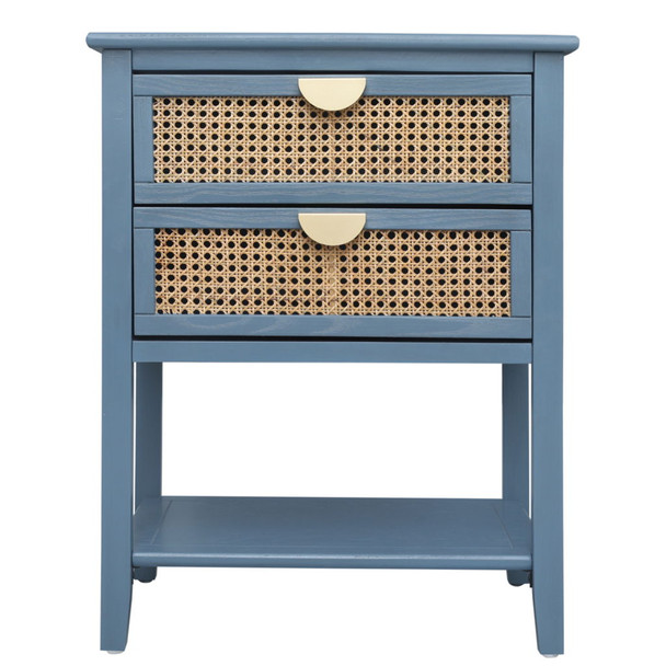 2 Drawer Side Table, Natural Rattan