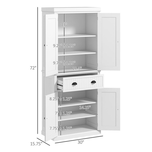 Homcom - 72" Kitchen Pantry, Tall Storage Cabinet, Freestanding Cupboard With Drawer, Doors And Adjustable Shelves - White Homcom - 72" Kitchen Pantry, Tall Storage Cabinet, Freestanding Cupboard With Drawer, Doors And Adjustable Shelves - White