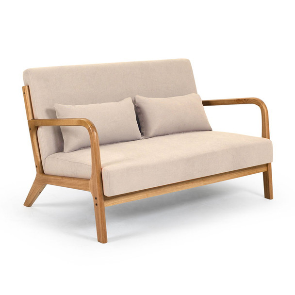 Leisure Chair With Solid Wood Armrest And Feet, Mid-Century Modern Accent Sofa, 2 Seat Leisure Chair With Solid Wood Armrest And Feet, Mid-Century Modern Accent Sofa, 2 Seat