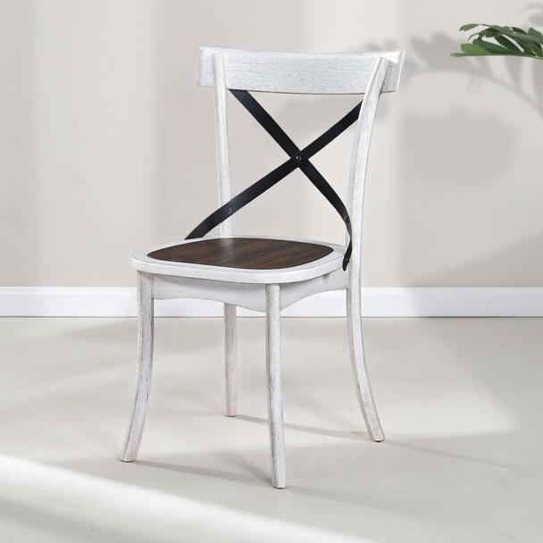 2 Pieces Set Dining Side Chair Rustic Modern Farmhouse Design Retro Design With Metal X Design - Antique Dark Oak / Antique White 2 Pieces Set Dining Side Chair Rustic Modern Farmhouse Design Retro Design With Metal X Design - Antique Dark Oak / Antique White