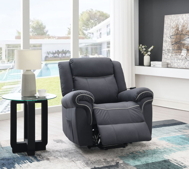 Domana - Polished Microfiber Power Nirion Recliner With Lift Heating Massage Chair - Dark Blue Domana - Polished Microfiber Power Nirion Recliner With Lift Heating Massage Chair - Dark Blue