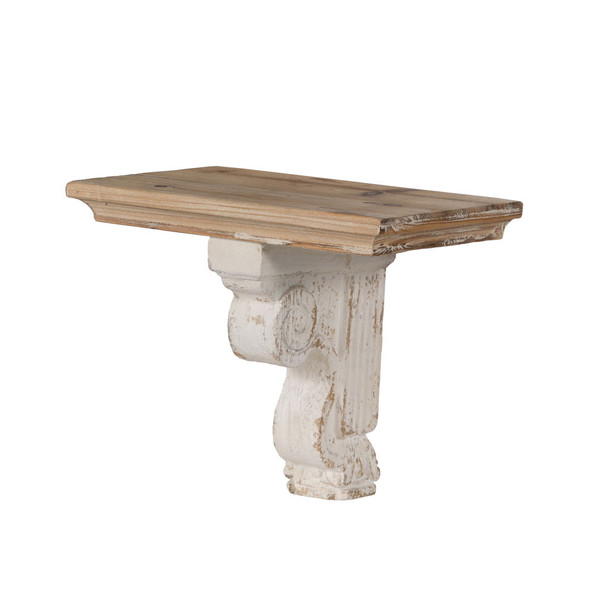 Distressed And Wooden Wall Shelf With Corbel Design - Brown / Antique White