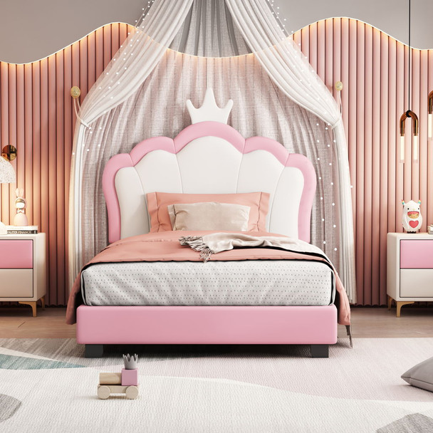 Upholstered Princess Platform Bed With Crown Headboard Upholstered Princess Platform Bed With Crown Headboard