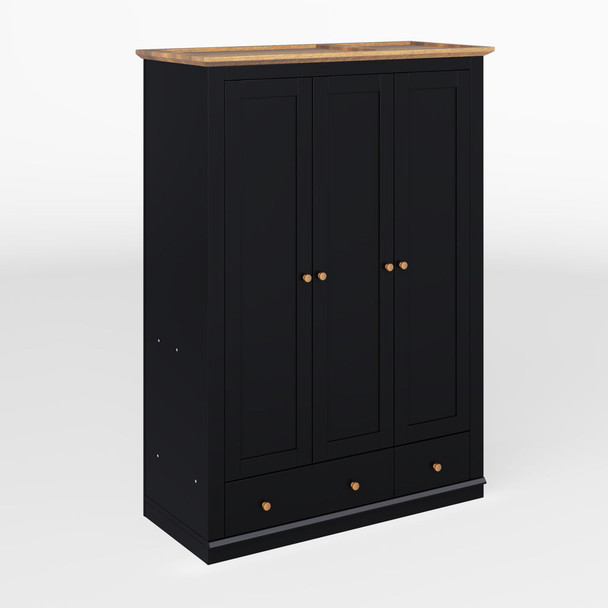 Modern 3 Doors Armoire Wardrobe Closet With 2 Drawers, Tall Wardrobe Cabinet With Hanging Rail And Shelve For Bedroom - Natural / Black