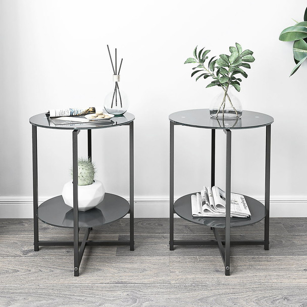 JWS Tempered Glass End Table (Set of 2), Round Coffee Table For Bedroom Living Room Office - Black JWS Tempered Glass End Table (Set of 2), Round Coffee Table For Bedroom Living Room Office - Black