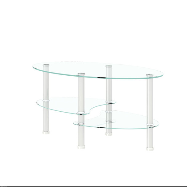 Transparent Oval Glass Coffee Table, Modern Table In Living Room Oak Wood Leg Tea Table 3-Layer Glass Table Transparent Oval Glass Coffee Table, Modern Table In Living Room Oak Wood Leg Tea Table 3-Layer Glass Table