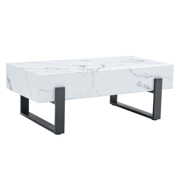 Minimalist Marble Patterned Coffee Table With Metal Legs