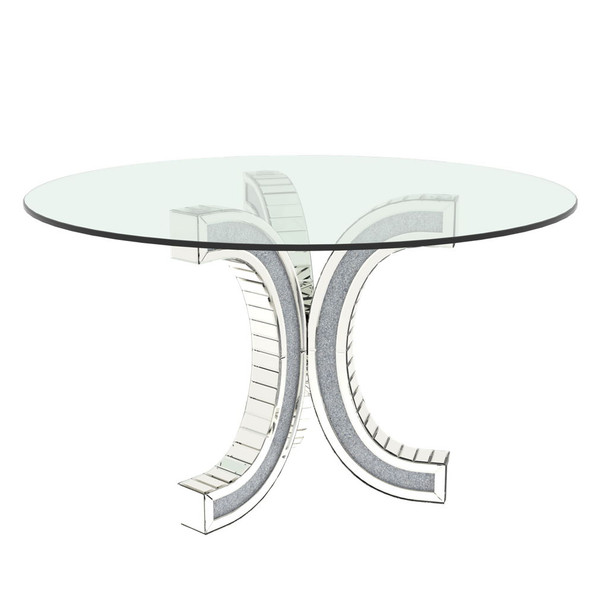 Round Glass Pedestal Dining Table With Tempered Glass Top - Silver