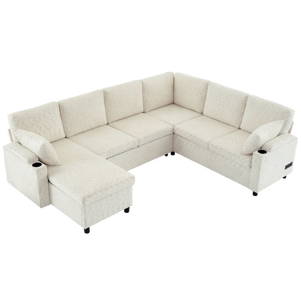 U-Shaped Sectional Sleeper Sofa With Ample Storage Space, 2 Cup Holders And Charging Ports For Living Room U-Shaped Sectional Sleeper Sofa With Ample Storage Space, 2 Cup Holders And Charging Ports For Living Room