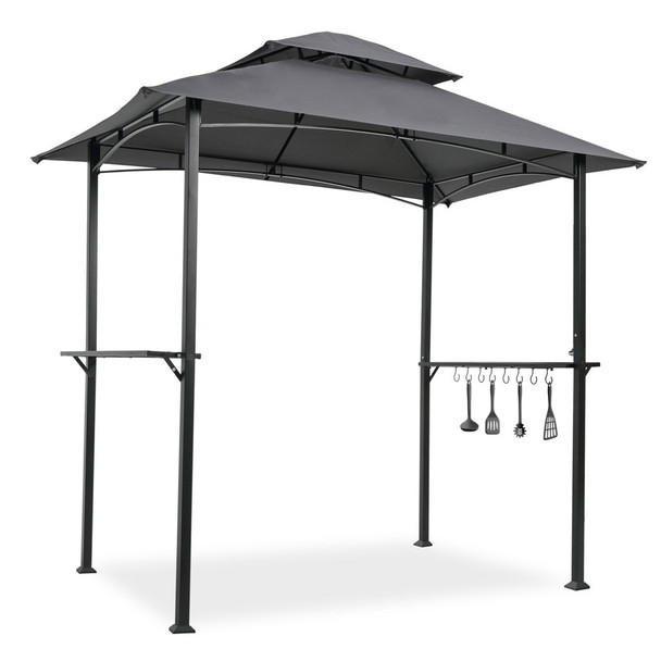 Outdoor Grill Gazebo With Double Tier Soft Top Canopy, Steel Frame, Bar Counters & Hook Outdoor Grill Gazebo With Double Tier Soft Top Canopy, Steel Frame, Bar Counters & Hook
